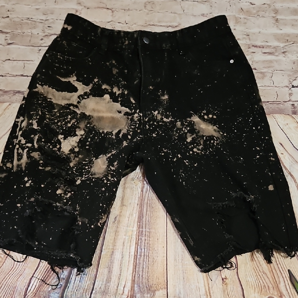 Shein XL‎ Highwaisted DIY ACID Wash Baggy Cut Off Bermuda Jorts Jean